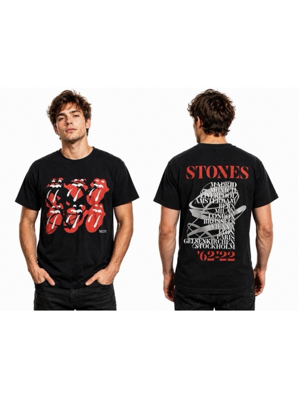 Mens The Rolling Stones T Shirt Europe Tongue new Official Unisex Black 62-22 L